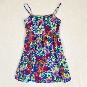 Red Camel Blue Multi-Colored Floral Print Dress Sz 9 Short Sun Dress Beach Pool